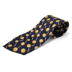 Italo Ferretti Tie 100% Silk‎ Hand Made in Italy Modern Big Polka Dot Blue Gold
